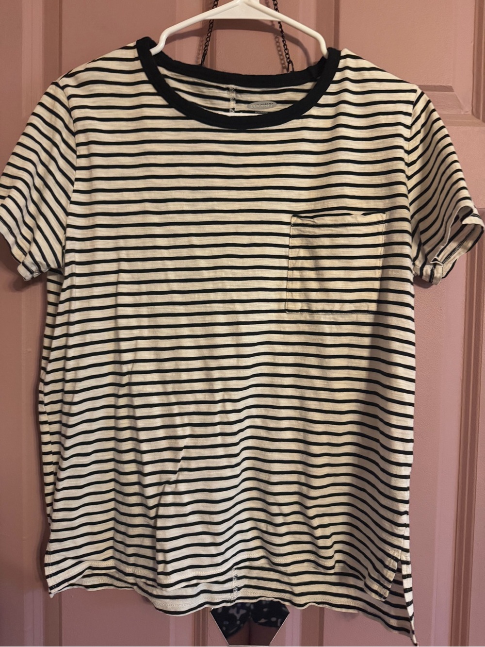 Old Navy Black & White Striped Pocket Tee